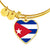 Cuban Flag - 18k Gold Finished Heart Pendant Bangle Bracelet