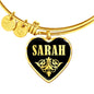 Sarah v02 - 18k Gold Finished Heart Pendant Bangle Bracelet