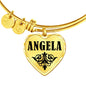 Angela v01 - 18k Gold Finished Heart Pendant Bangle Bracelet