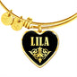 Lila v02 - 18k Gold Finished Heart Pendant Bangle Bracelet
