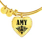 Amy v01 - 18k Gold Finished Heart Pendant Bangle Bracelet