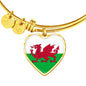 Welsh Flag - 18k Gold Finished Heart Pendant Bangle Bracelet