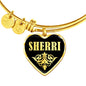Sherri v02 - 18k Gold Finished Heart Pendant Bangle Bracelet