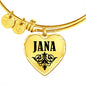 Jana v01 - 18k Gold Finished Heart Pendant Bangle Bracelet