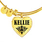 Kellie v01 - 18k Gold Finished Heart Pendant Bangle Bracelet