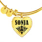 Sonja v01 - 18k Gold Finished Heart Pendant Bangle Bracelet