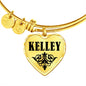 Kelley v01 - 18k Gold Finished Heart Pendant Bangle Bracelet