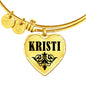 Kristi v01 - 18k Gold Finished Heart Pendant Bangle Bracelet