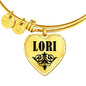 Lori v01 - 18k Gold Finished Heart Pendant Bangle Bracelet
