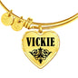 Vickie v01 - 18k Gold Finished Heart Pendant Bangle Bracelet