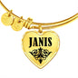 Janis v01 - 18k Gold Finished Heart Pendant Bangle Bracelet