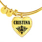 Cristina v01 - 18k Gold Finished Heart Pendant Bangle Bracelet