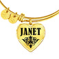 Janet v01 - 18k Gold Finished Heart Pendant Bangle Bracelet