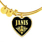 Janis v02 - 18k Gold Finished Heart Pendant Bangle Bracelet