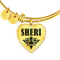 Sheri v01 - 18k Gold Finished Heart Pendant Bangle Bracelet
