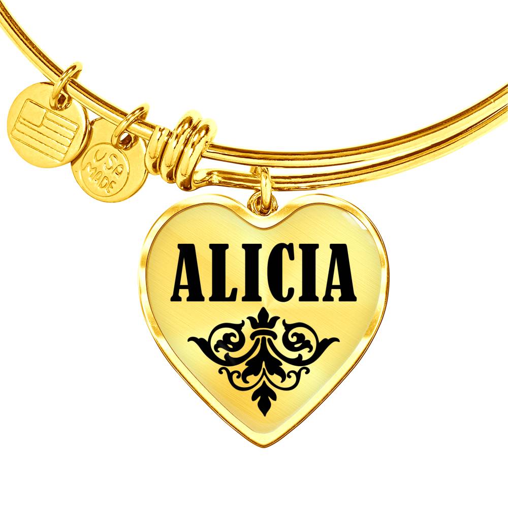 Alicia v01 - 18k Gold Finished Heart Pendant Bangle Bracelet