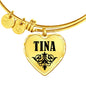 Tina v01 - 18k Gold Finished Heart Pendant Bangle Bracelet