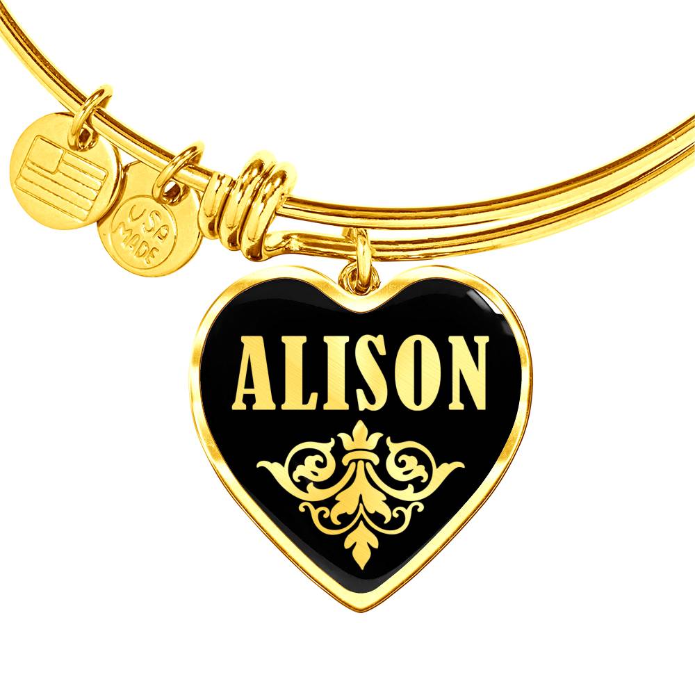 Alison v02 - 18k Gold Finished Heart Pendant Bangle Bracelet