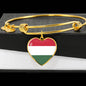 Hungarian Flag - 18k Gold Finished Heart Pendant Bangle Bracelet