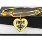Jody v01 - 18k Gold Finished Heart Pendant Bangle Bracelet