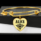 Alice v01 - 18k Gold Finished Heart Pendant Bangle Bracelet