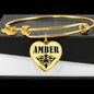 Amber v01 - 18k Gold Finished Heart Pendant Bangle Bracelet