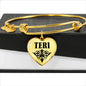 Teri v01 - 18k Gold Finished Heart Pendant Bangle Bracelet