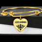 Alexandra v01 - 18k Gold Finished Heart Pendant Bangle Bracelet