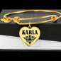 Karla v01 - 18k Gold Finished Heart Pendant Bangle Bracelet
