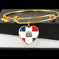 Dominican Flag - 18k Gold Finished Heart Pendant Bangle Bracelet