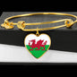 Welsh Flag - 18k Gold Finished Heart Pendant Bangle Bracelet