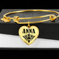 Anna v01 - 18k Gold Finished Heart Pendant Bangle Bracelet