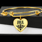 Jill v01 - 18k Gold Finished Heart Pendant Bangle Bracelet