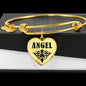 Angel v01 - 18k Gold Finished Heart Pendant Bangle Bracelet