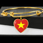 Vietnamese Flag - 18k Gold Finished Heart Pendant Bangle Bracelet