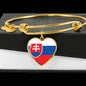 Slovak Flag - 18k Gold Finished Heart Pendant Bangle Bracelet