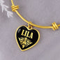 Lila v02 - 18k Gold Finished Heart Pendant Bangle Bracelet