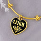 Leigh v02 - 18k Gold Finished Heart Pendant Bangle Bracelet