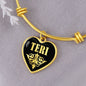 Teri v02 - 18k Gold Finished Heart Pendant Bangle Bracelet