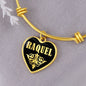 Raquel v02 - 18k Gold Finished Heart Pendant Bangle Bracelet
