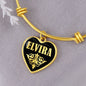 Elvira v02 - 18k Gold Finished Heart Pendant Bangle Bracelet