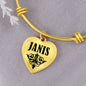 Janis v01 - 18k Gold Finished Heart Pendant Bangle Bracelet