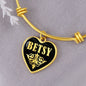 Betsy v02 - 18k Gold Finished Heart Pendant Bangle Bracelet