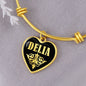 Delia v02 - 18k Gold Finished Heart Pendant Bangle Bracelet