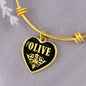 Olive v02 - 18k Gold Finished Heart Pendant Bangle Bracelet