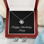 Happy Birthday Mary v2 - Love Knot Necklace And Earrings Set With Mahogany Style Luxury Box