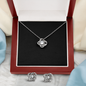 Love Knot Necklace And Earrings Set With Mahogany Style Luxury Box v2