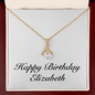 Happy Birthday Elizabeth - 18K Yellow Gold Finish Alluring Beauty Necklace With Mahogany Style Luxury Box