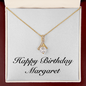 Happy Birthday Margaret - 18K Yellow Gold Finish Alluring Beauty Necklace With Mahogany Style Luxury Box
