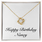 Happy Birthday Nancy - 18K Yellow Gold Finish Love Knot Necklace
